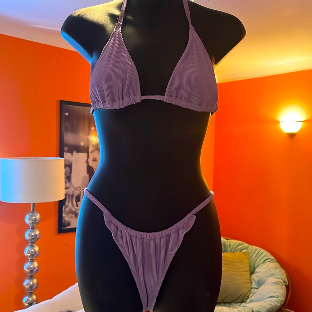 NWT Zaful Lavender High-Waist Ribbed Bikini